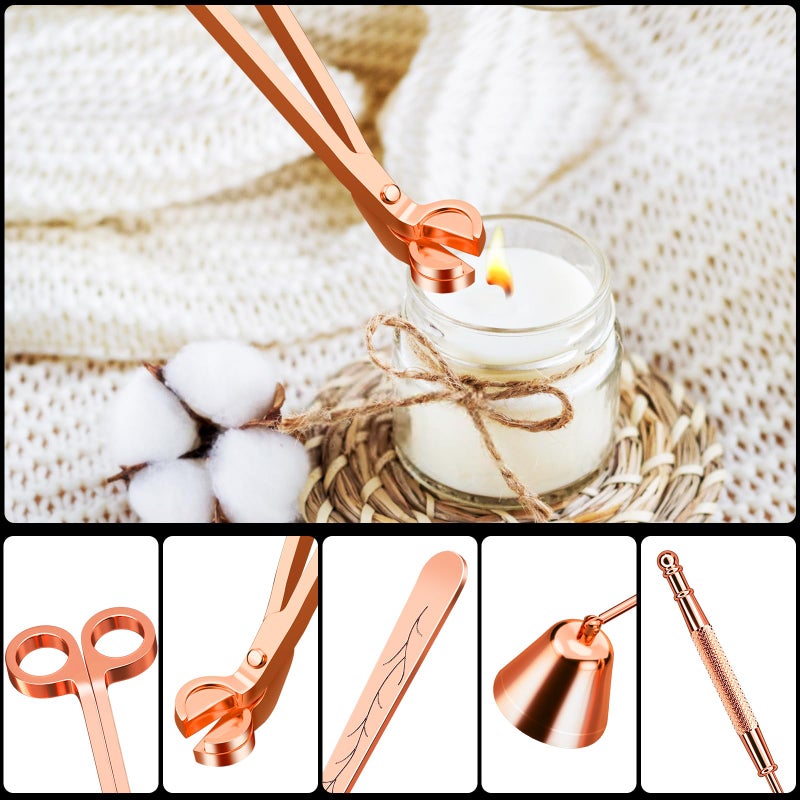 Calary 3 in 1 Candle Care Kit - Wick Trimmer, Snuffer & Dipper Set (Rose Gold) - Image 3